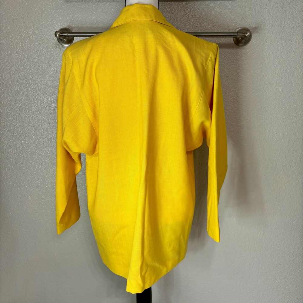 Cute 80s Raincoat Yellow Long Oversized Linen Woven Pattern Coat Modern Large L - Picture 8 of 10
